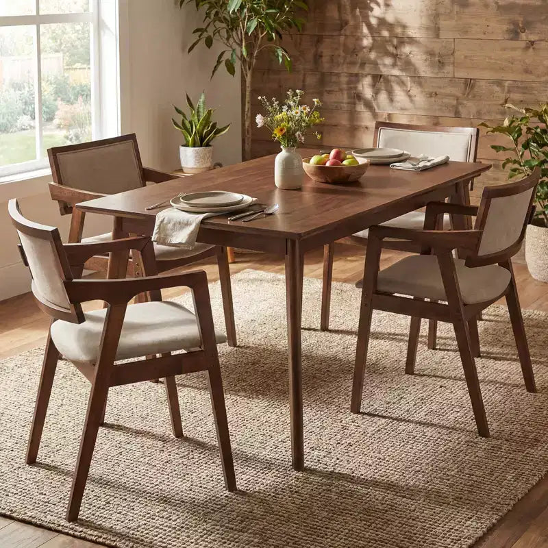 Costway Rubber Wood Dining Chairs Set of 2/4 with Arms,Curved Seat & Back for Room,Dark Beige