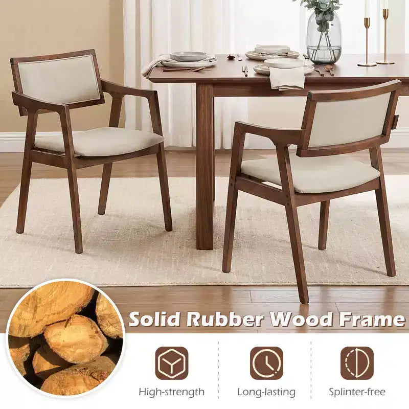 Costway Rubber Wood Dining Chairs Set of 2/4 with Arms,Curved Seat & Back for Room,Dark Beige