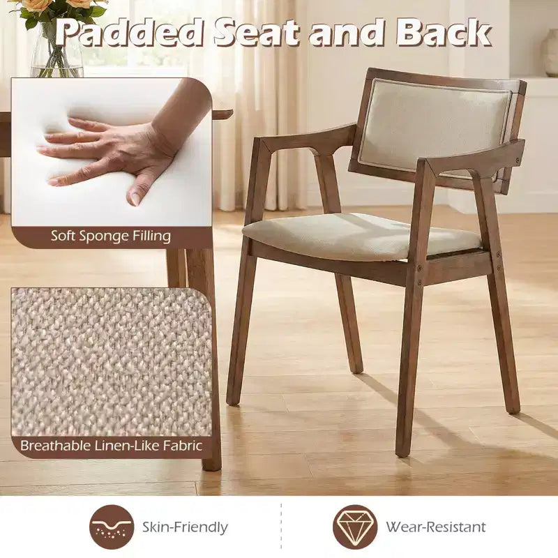 Costway Rubber Wood Dining Chairs Set of 2/4 with Arms,Curved Seat & Back for Room,Dark Beige