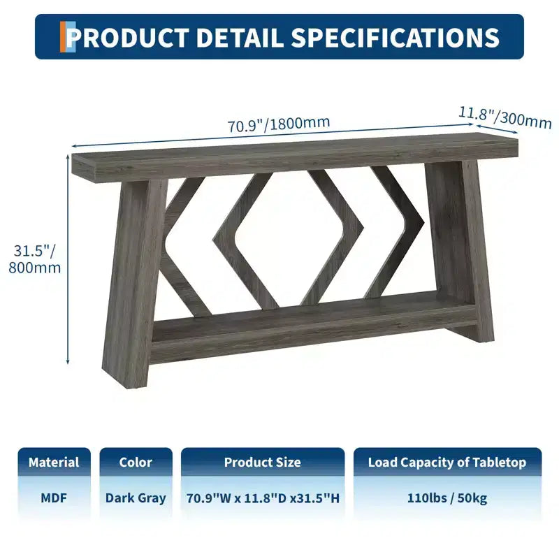 70.9 Inch Console Table with 2-Tier Storage, Narrow Entryway Table, Farmhouse Sofa Table for Hallway Living Room