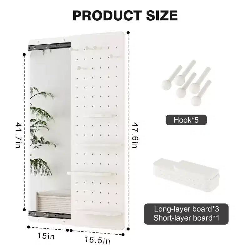 Modern Wall Mounted Full Length Mirror with Shelf & Hooks, Multifunctional Full Body Mirror for Bedroom, Living Room, or Entryway-Panipeachy