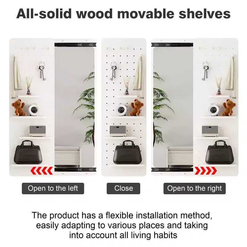 Modern Wall Mounted Full Length Mirror with Shelf & Hooks, Multifunctional Full Body Mirror for Bedroom, Living Room, or Entryway-Panipeachy
