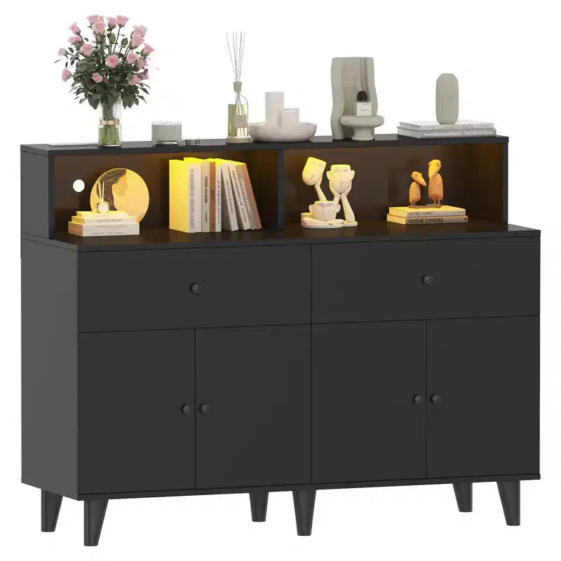 51 in Storage Cabinet with Adjustable Shelves, Wood Coffee Bar Station with Drawers, Freestanding Pantry Cupboard for Kitchen Dining Room