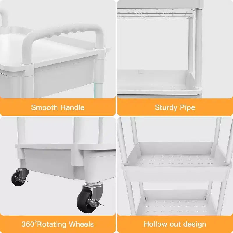 ALUCSET 3 Tier Rolling Utility Cart with Drawer, Plastic Storage Organizer Cart with Wheels, Lockable Caster for Kitchen, Bathroom, Office, Bedroom