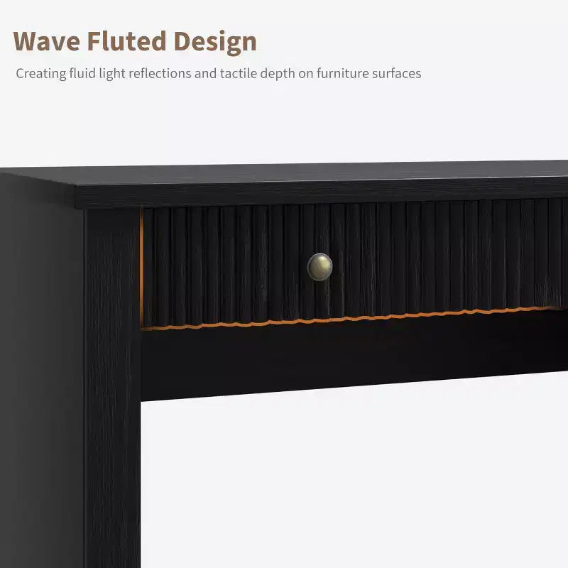 54 Modern Executive Office Desk with Charging Station & File Drawers, Fluted Wood Computer Writing Desk with Storage for Home Study