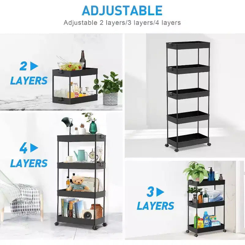 ALUCSET 5-Tier Storage Cart Organizer Rolling Utility Cart, Mobile Shelving Unit Slide Out Storage Shelves for Kitchen Bathroom Laundry Room & Dresser