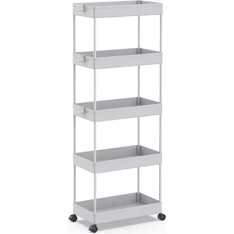 ALUCSET 5-Tier Storage Cart Organizer Rolling Utility Cart, Mobile Shelving Unit Slide Out Storage Shelves for Kitchen Bathroom Laundry Room & Dresser