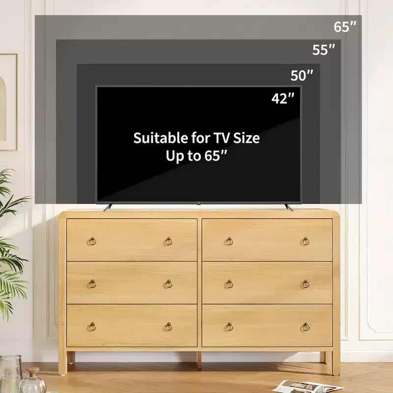 Hallway 47 Wide 6 Drawer Dresser for Bedroom, Wooden Chest of Drawers w/ Large Storage & Metal Handles, Modern Low Profile Storage Organizer