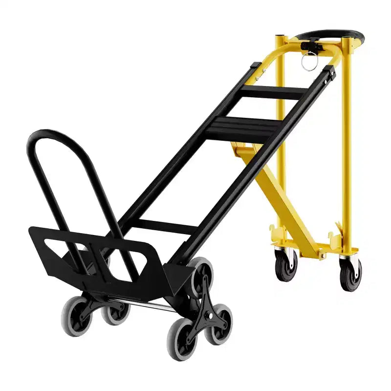 3-in-1 Stair Climbing Hand Truck, Heavy Duty Convertible Flat Cart with Folding Design & Elastic Straps for Home Office Warehouse