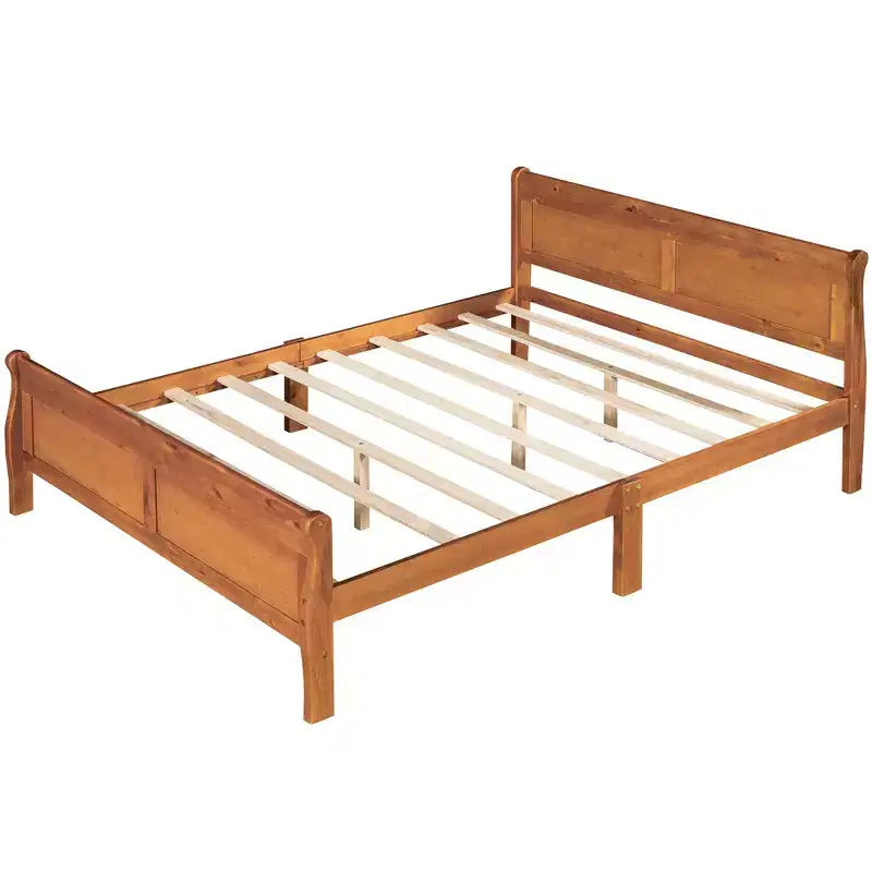 FAMYYT Queen Size Wood Platform Bed With Headboard, Easy Assembly, Oak