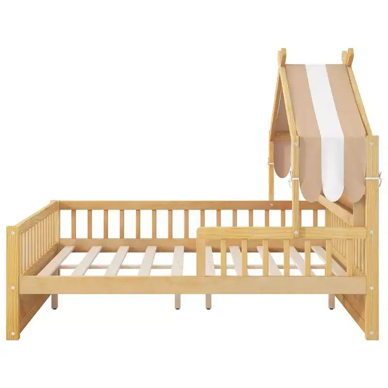 Luxystar Full Size Wood House Bed Frame with Storage Headboard Shelf and Canopy for Kid's Room