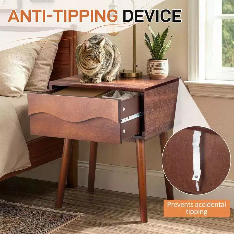 Karl Home Brown P2 MDF Nightstand Tall Legs Handleless 1 Drawer 20.1 Inch