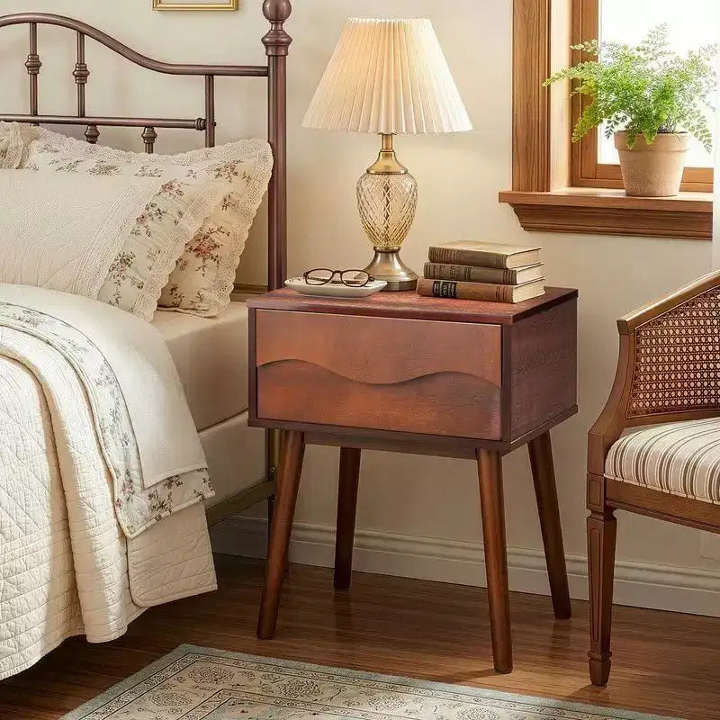 Karl Home Brown P2 MDF Nightstand Tall Legs Handleless 1 Drawer 20.1 Inch