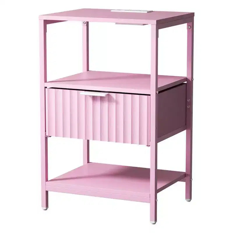 Karl Home 15 Inches Wide Nightstand with 1 Drawer 2 Shelves and US Power Outlet