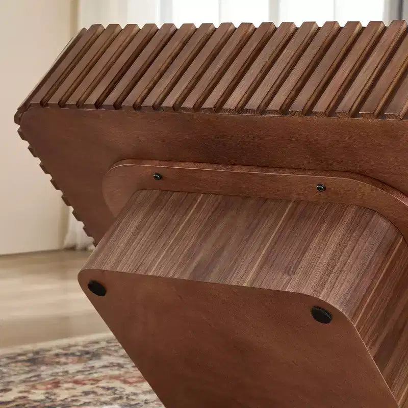 JVNOXK 31.5 Inch Modern Handcraft Drum Coffee Table Square Coffee Table for Living Room,with Sturdy MDF Pedesta,Walnut