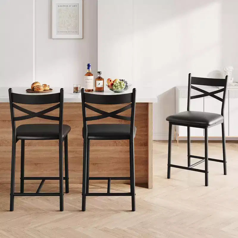 Bar Stools Set  Upholstered with Backrest & Footrest, Counter Height Barstools, Thick Cushion for Kitchen Island, Apartment, Counter Bar