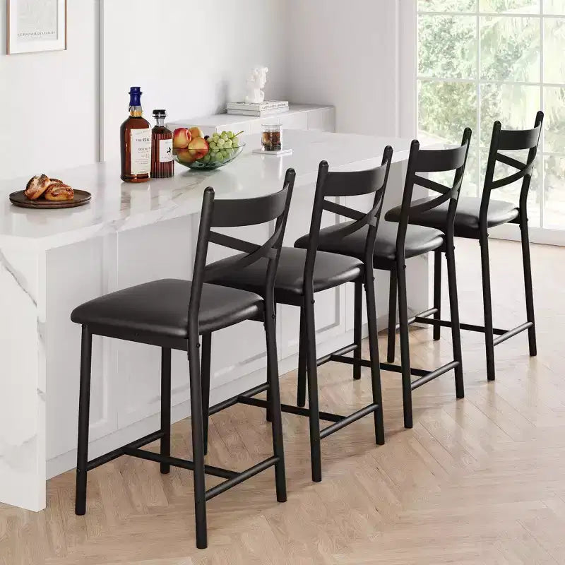 Bar Stools Set  Upholstered with Backrest & Footrest, Counter Height Barstools, Thick Cushion for Kitchen Island, Apartment, Counter Bar