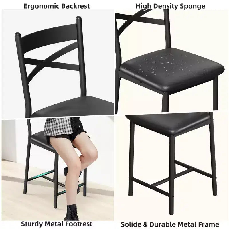 Bar Stools Set  Upholstered with Backrest & Footrest, Counter Height Barstools, Thick Cushion for Kitchen Island, Apartment, Counter Bar