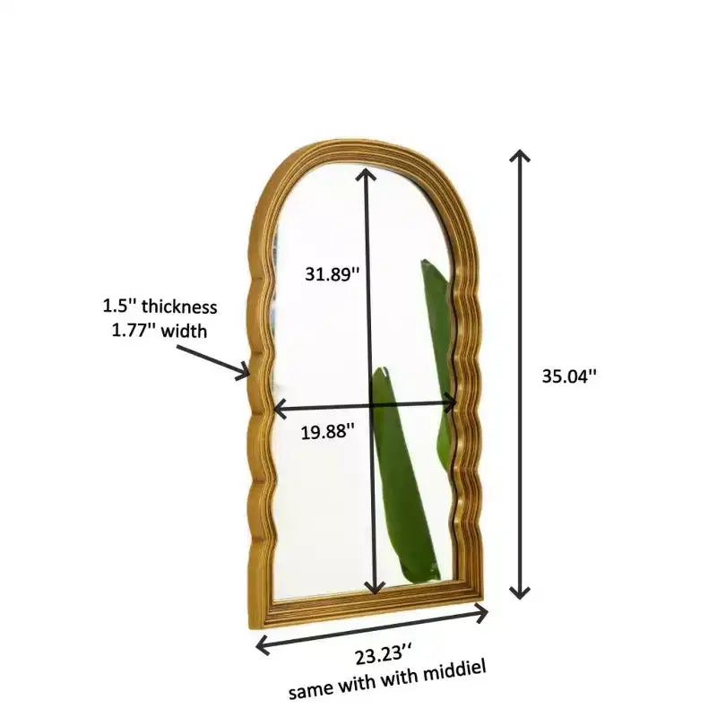 24 Retro Arched Wall Mirror with Scalloped PU Frame, Decorative Mirror with 3 Adjustable Color Temperatures for Bathroom or Bedroom-Panipeachy