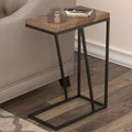 Rustic Tobacco Herringbone Sandy Black Accent Table, Modern Rustic Industrial Metal Legs Living Room Coffee Table