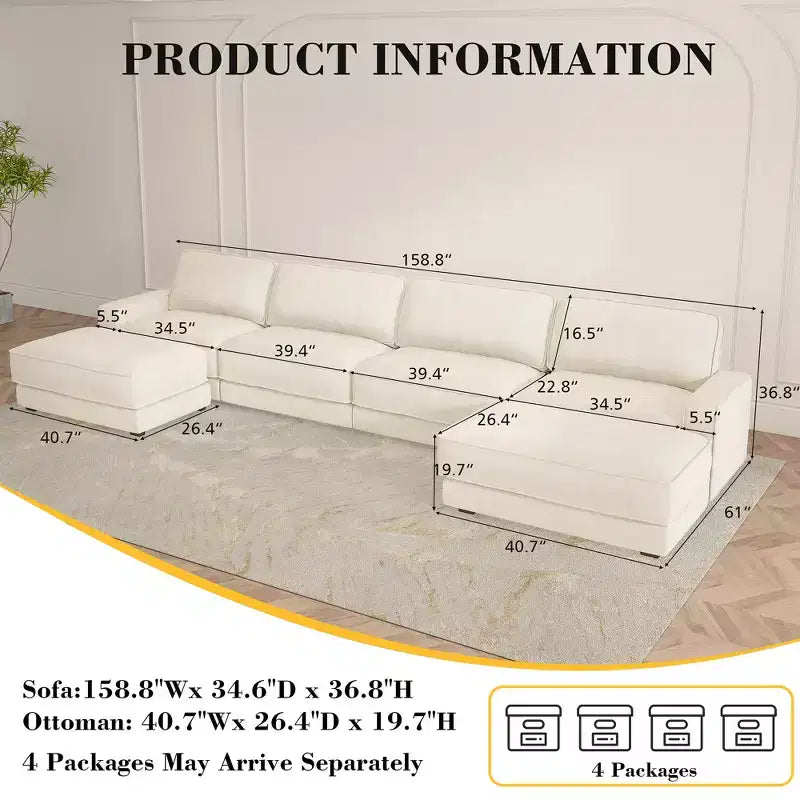 Dyonery Cloud Modular Sectional Sofa Couch with Ottomans,L/U-Shaped Couch,Minimalist Wide Deep Seat Comfy Convertible Couches for LivingRoom
