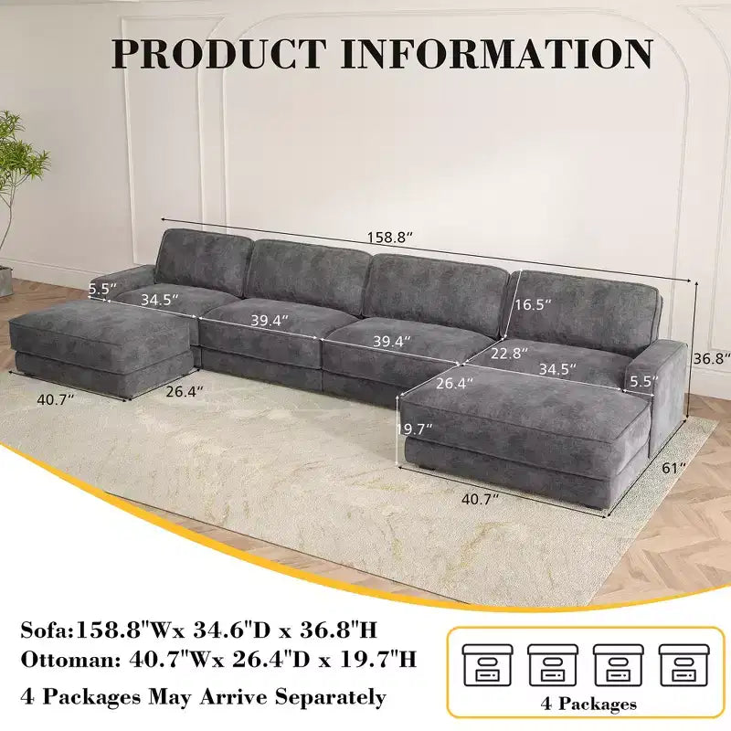 Dyonery Cloud Modular Sectional Sofa Couch with Ottomans,L/U-Shaped Couch,Minimalist Wide Deep Seat Comfy Convertible Couches for LivingRoom