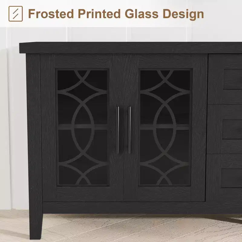 Farmhouse TV Stand for 75 Inch TVs, Wooden Entertainment Center w/ 3 Drawers & 2 Glass-Front Cabinets, Media Console Table for Living Room