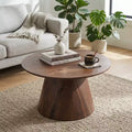 JVNOXK Walnut wood grain medium density fiberboard circular coffee table - diameter 23.6 inches, height 13.7 inches