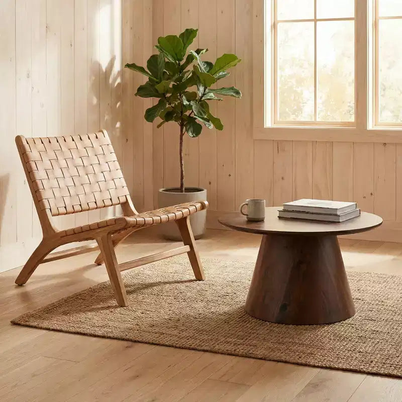 JVNOXK Walnut wood grain medium density fiberboard circular coffee table - diameter 23.6 inches, height 13.7 inches