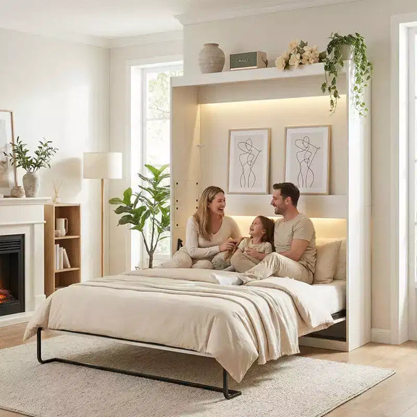 Mjkone Murphy Bed with RGB LED Lights, Space-Saving Wall Bed, No Mattress Included