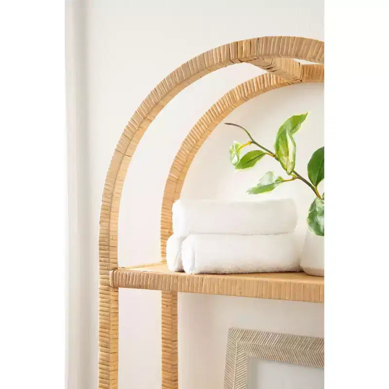 Kate and Laurel Rahmati Arched Rattan Wall Shelf, Natural, 18x23