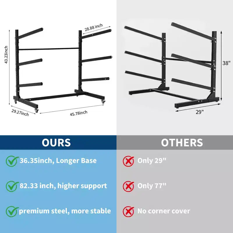 Freestanding Kayak Storage Rack with Wheels, Adjustable Kayak Racks for Garage and Outdoor, Kayak Stands for Canoes, Kayaks, SUP and Surfboards
