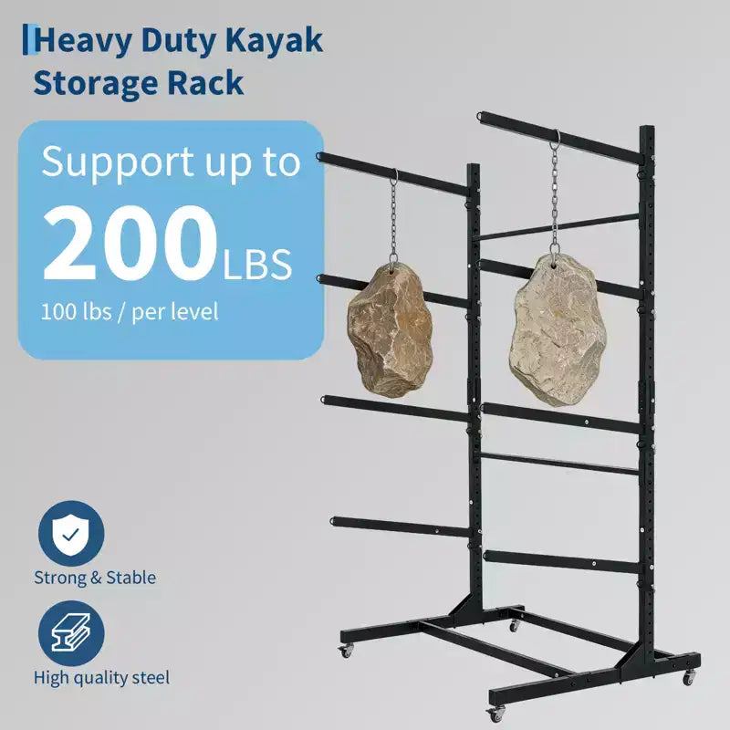Freestanding Kayak Storage Rack with Wheels, Adjustable Kayak Racks for Garage and Outdoor, Kayak Stands for Canoes, Kayaks, SUP and Surfboards