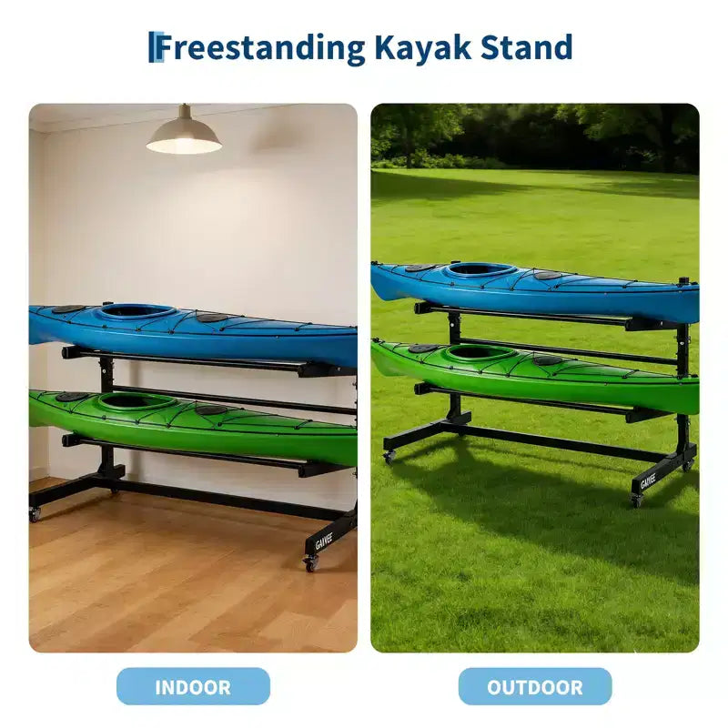 Freestanding Kayak Storage Rack with Wheels, Adjustable Kayak Racks for Garage and Outdoor, Kayak Stands for Canoes, Kayaks, SUP and Surfboards