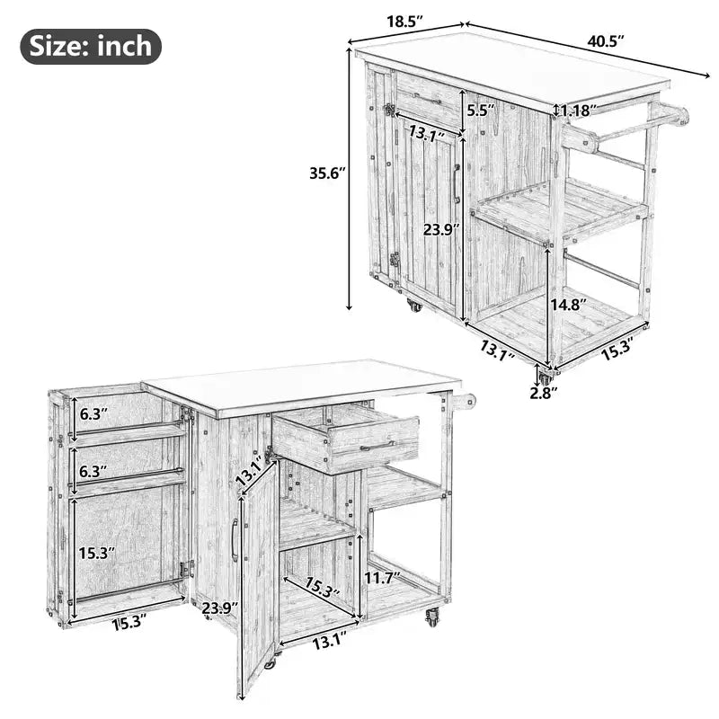 GDFStudio Tony Outdoor Kitchen Island Fir Wood Prep Station with Stainless Steel Top