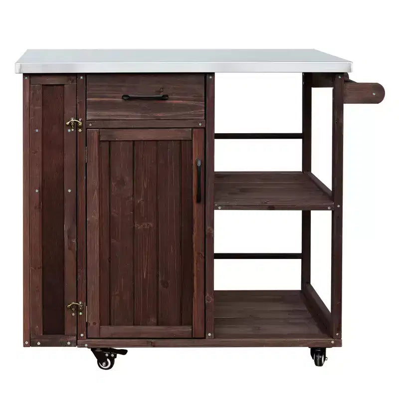 GDFStudio Tony Outdoor Kitchen Island Fir Wood Prep Station with Stainless Steel Top