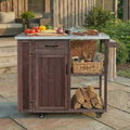 GDFStudio Tony Outdoor Kitchen Island Fir Wood Prep Station with Stainless Steel Top