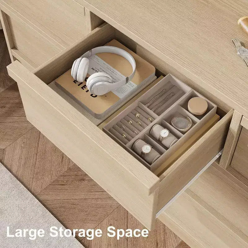 GustoWave 6-Drawer Storage Dresser With Waterproof Top, Natural Oak Finish, For Bedroom Or Entryway