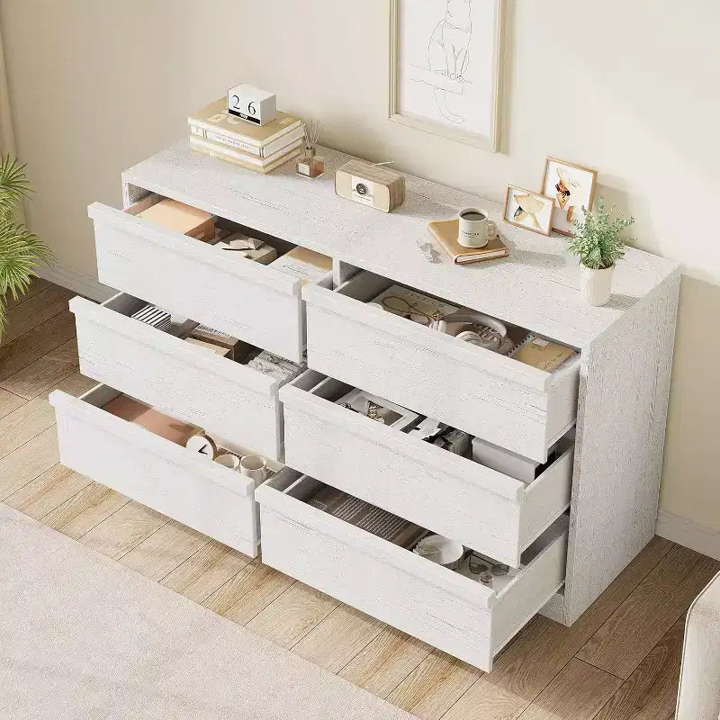 GustoWave 6-Drawer Storage Dresser With Waterproof Top, Natural Oak Finish, For Bedroom Or Entryway