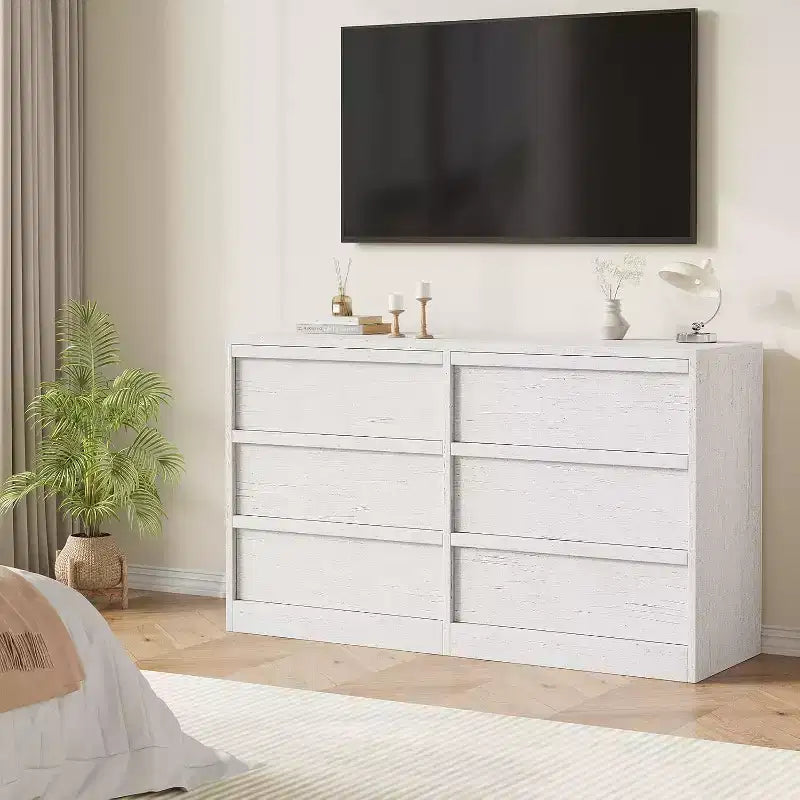 GustoWave 6-Drawer Storage Dresser With Waterproof Top, Natural Oak Finish, For Bedroom Or Entryway