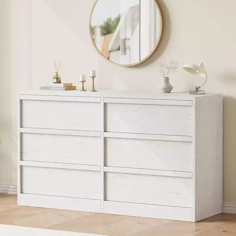 GustoWave 6-Drawer Storage Dresser With Waterproof Top, Natural Oak Finish, For Bedroom Or Entryway