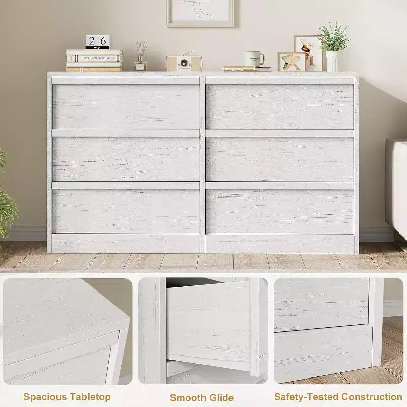 GustoWave 6-Drawer Storage Dresser With Waterproof Top, Natural Oak Finish, For Bedroom Or Entryway