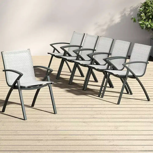 6PCS Modern Aluminum Outdoor Dining Chairs, Quick-Dry Textilene Fabric, All-Weather Rust-Resistant, Ergonomic Commercial-Grade Patio Seating
