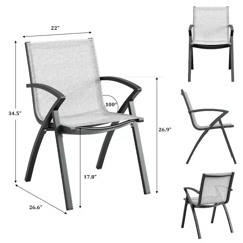 6PCS Modern Aluminum Outdoor Dining Chairs, Quick-Dry Textilene Fabric, All-Weather Rust-Resistant, Ergonomic Commercial-Grade Patio Seating