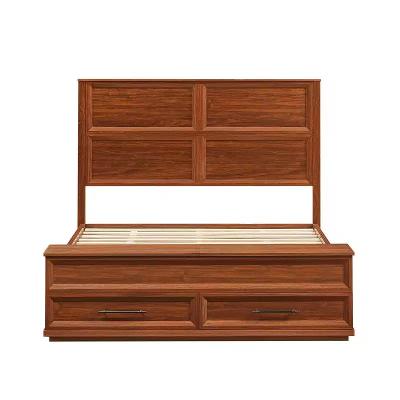 GDFStudio Nuru Modern Wooden Bed Frame with 3D Geometric Headboard and 4-Drawer Storage Bench