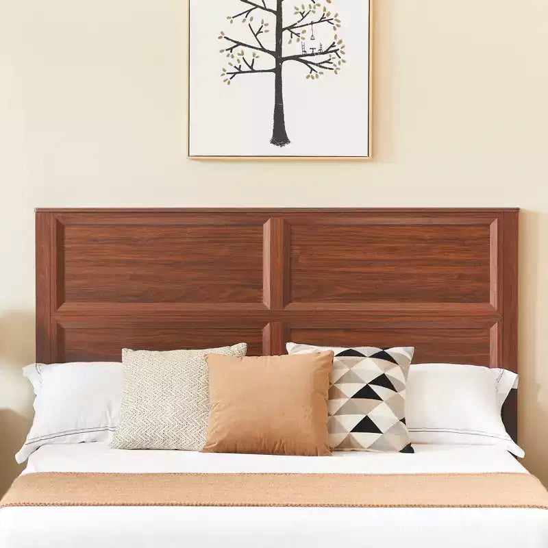 GDFStudio Nuru Modern Wooden Bed Frame with 3D Geometric Headboard and 4-Drawer Storage Bench