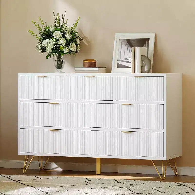 7 Drawer Modern Dresser, 47.2 in Wide Wooden Chest with Gold Metal Legs & Handles, for Bedroom, Entryway, Living Room, Office