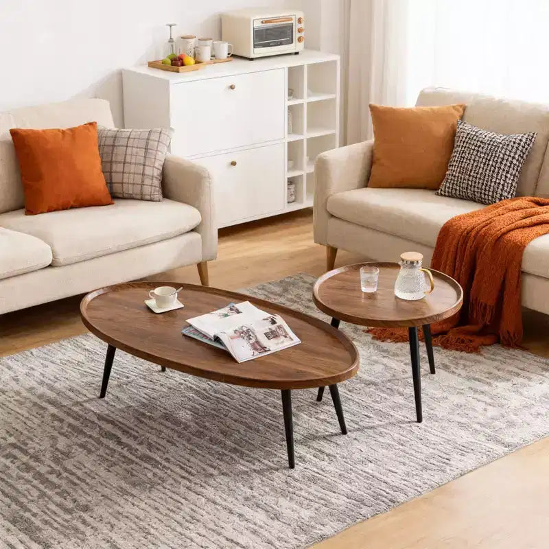 2-Piece Nesting Coffee Table Set, Modern Walnut Side Tables, Space-Saving End Tables for Living Room, Bedroom, Apartment