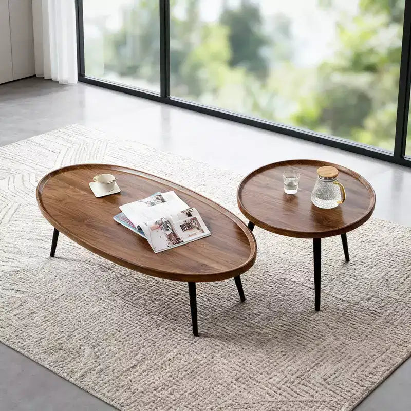 2-Piece Nesting Coffee Table Set, Modern Walnut Side Tables, Space-Saving End Tables for Living Room, Bedroom, Apartment