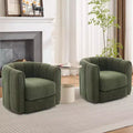 Modern 360 Swivel Barrel Accent Chair Set of 2  Soft-like Stuffed Fabric Upholstered  Green